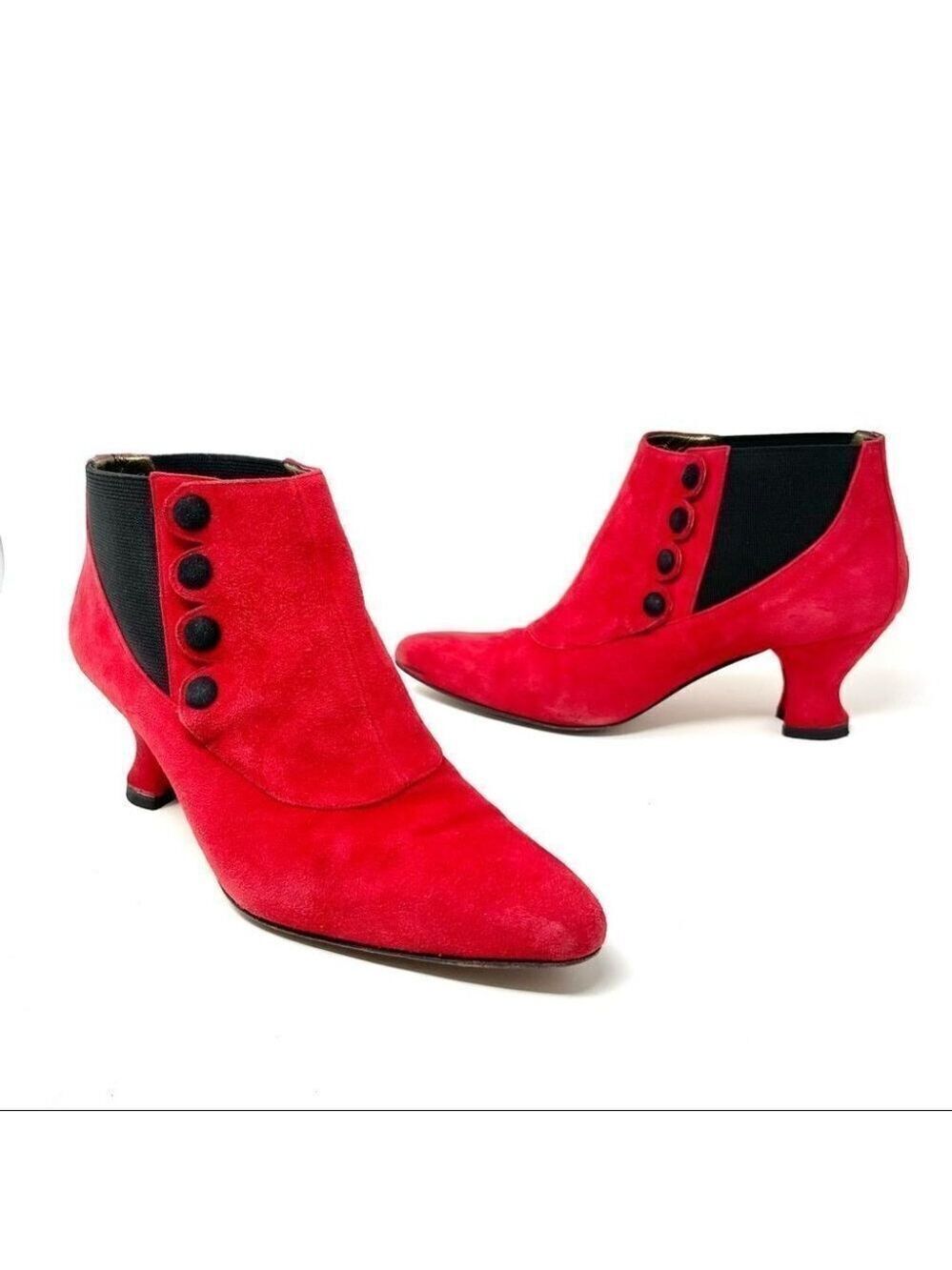 * RARE Vintage Peter Fox Red Italian Suede Victorian Ankle Booties Size 8.5